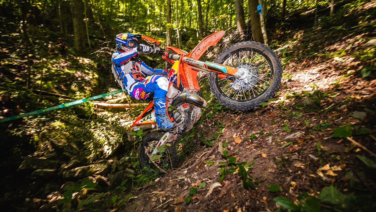 Red Bull KTM Factory Racing rider on a rooty woods climb at the 2026 Red Bull Tennessee Knockout