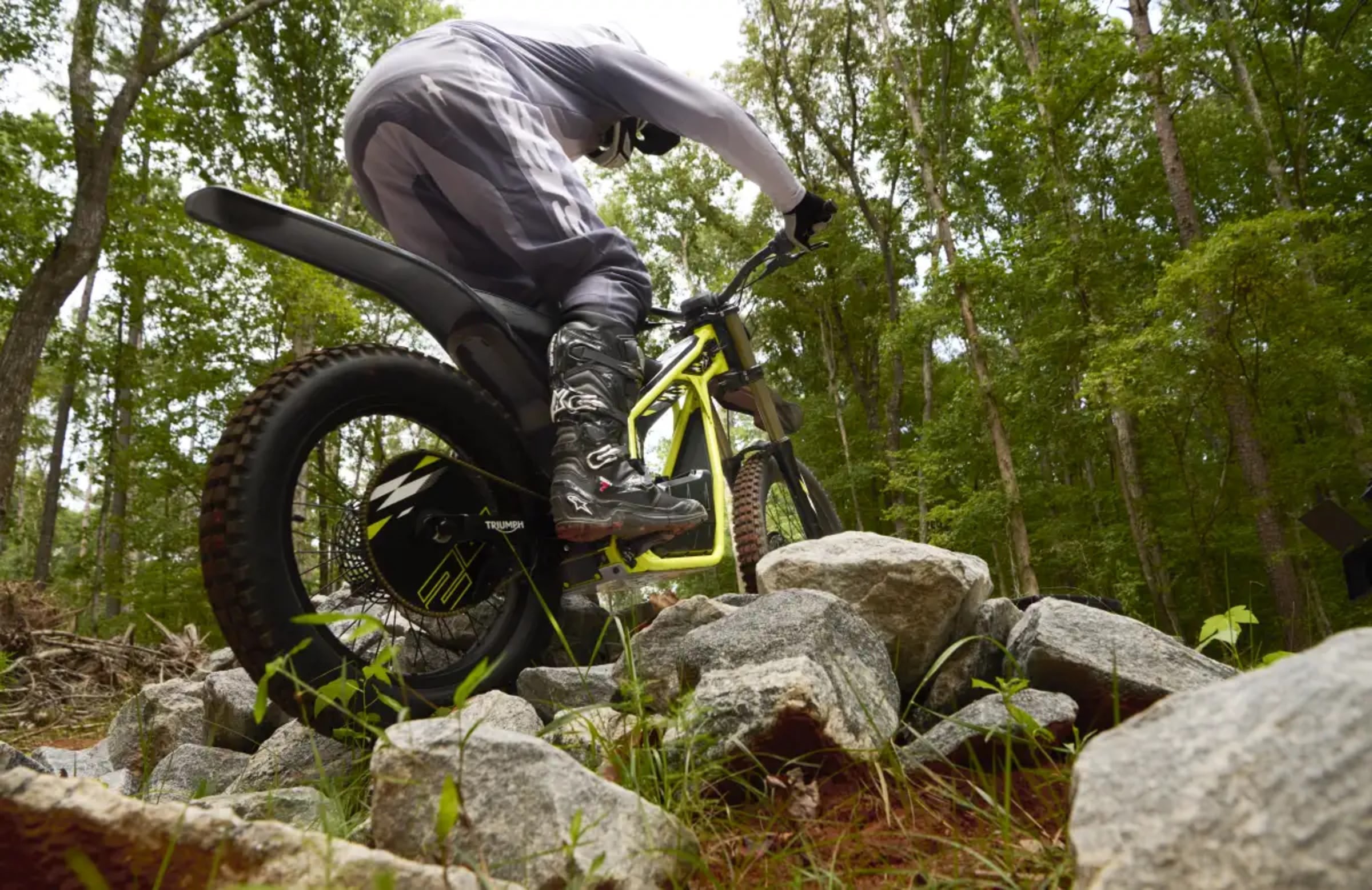 Triumph TXP-24 climbing rocks in trials configuration
