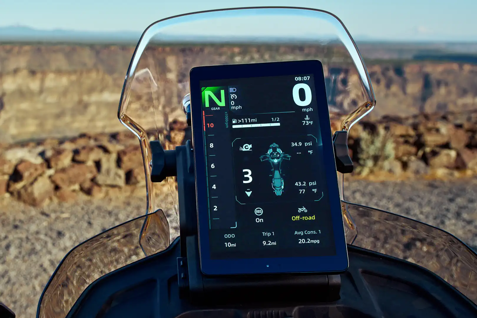 2027 CFMoto Ibex 950 8-inch vertical TFT — Off-road mode, tire-pressure and range display