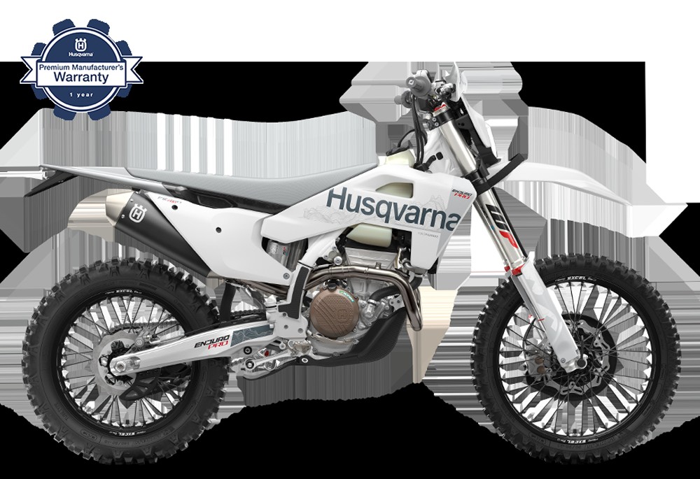 2027 Husqvarna FE 350 Pro right-side studio — white/grey Pro kit on 350 four-stroke