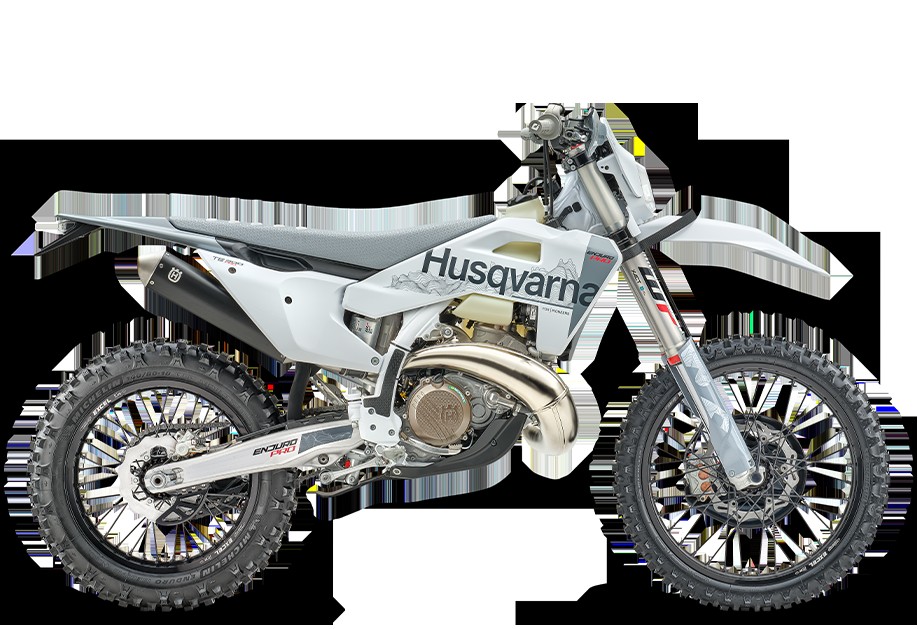 2027 Husqvarna TE 300 Pro right-side studio — white frame, Pro graphics, black Excel rims