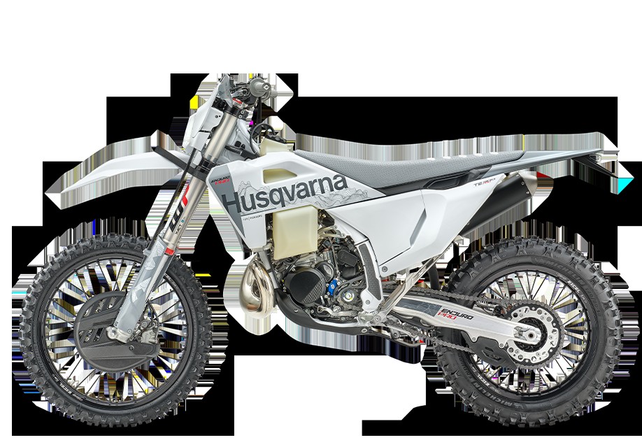 2027 Husqvarna TE 300 Pro left-side studio — grey ribbed seat, white frame protectors