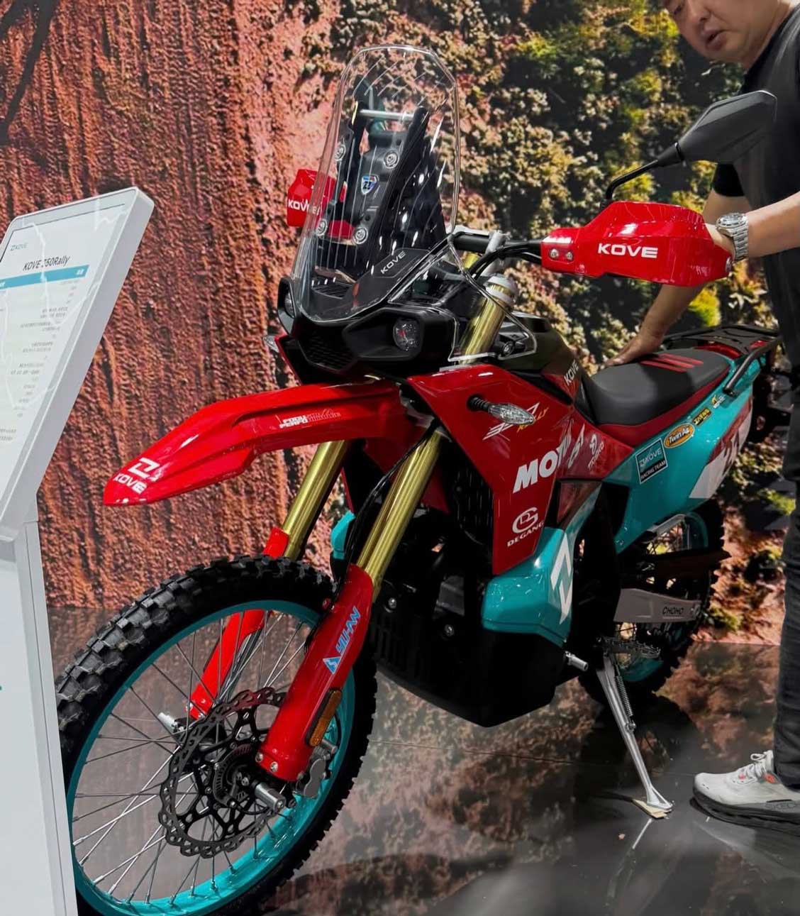 2027 Kove 350 Rally front three-quarter — windscreen and navigation tower