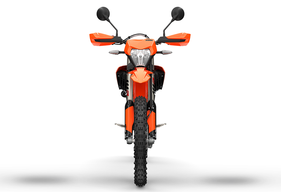2027 KTM Freeride E front head-on — LED mask and front disc