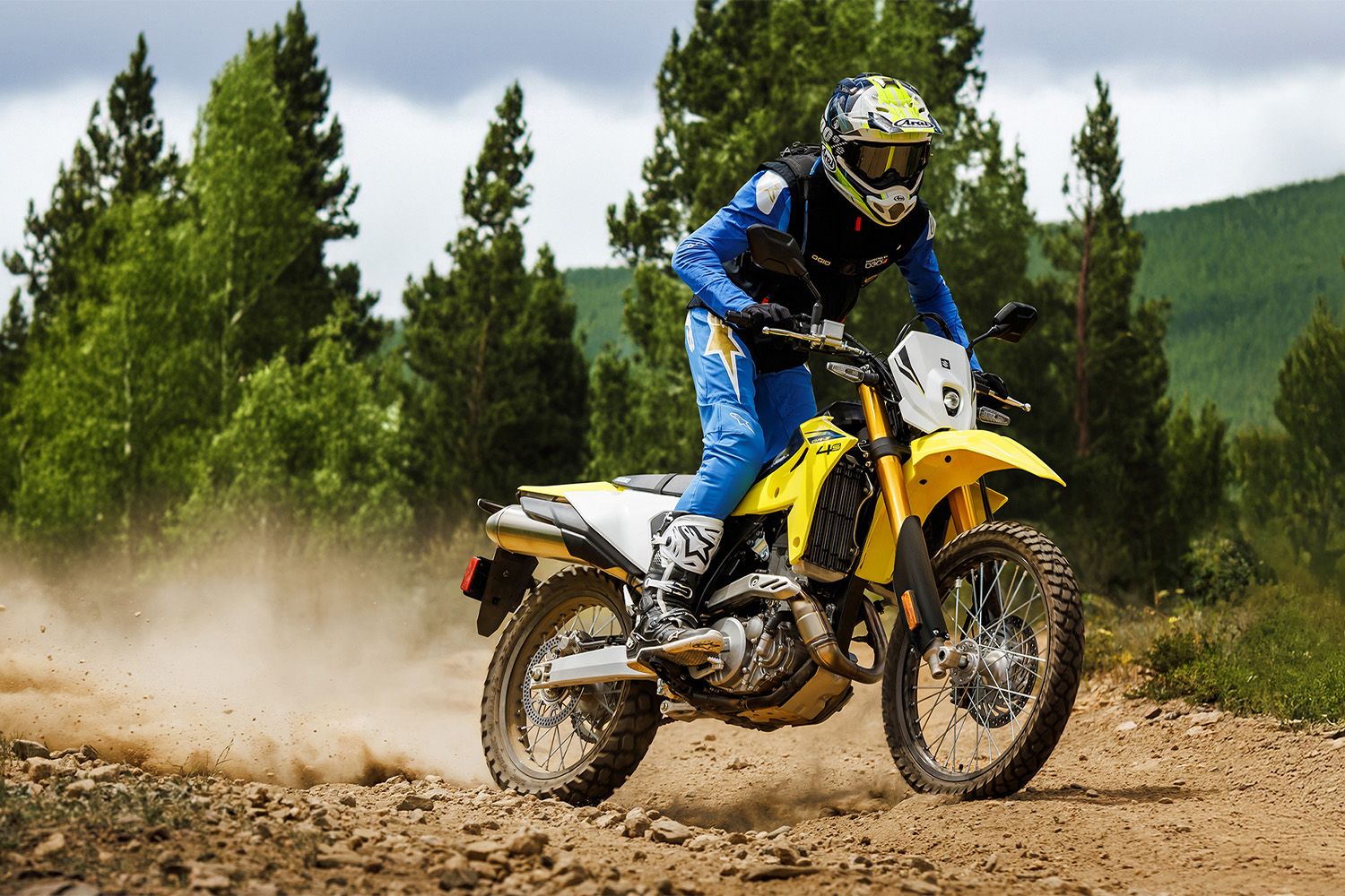 2027 Suzuki DR-Z4S yellow DualSport on dirt trail — RevZilla