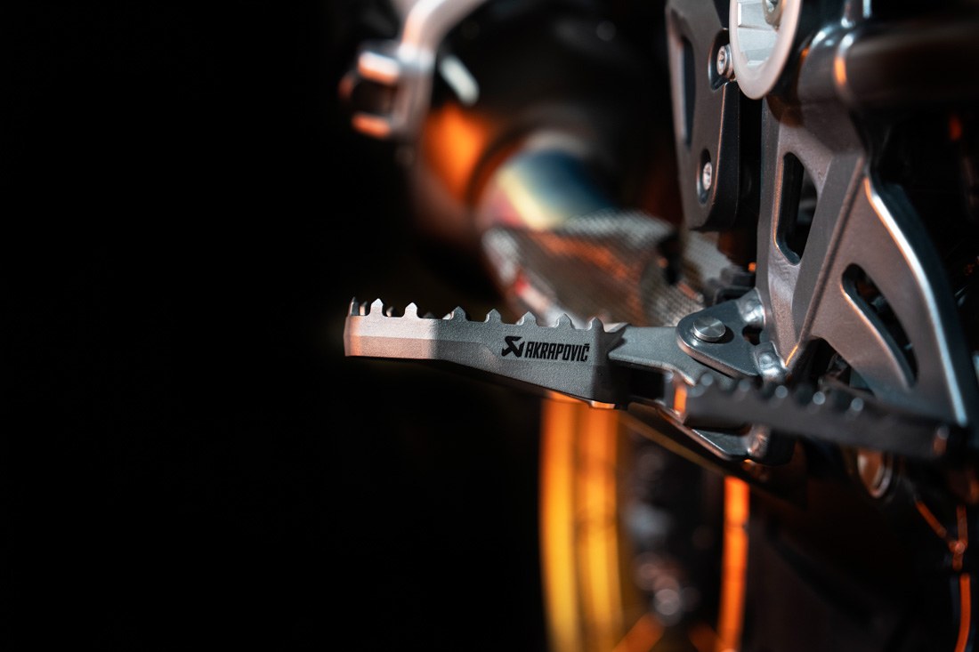 Akrapovič adventure titanium footpegs alternate angle