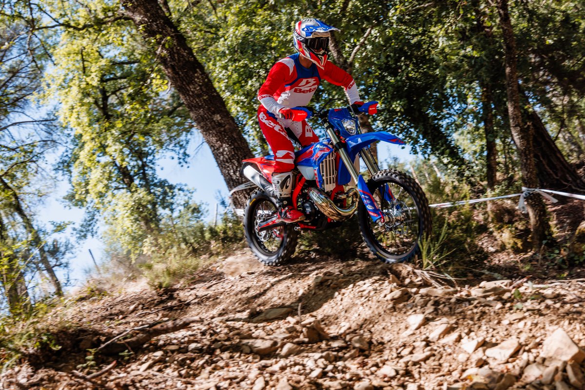 2027 Beta RR Race 300 2T ridden on a wooded enduro trail