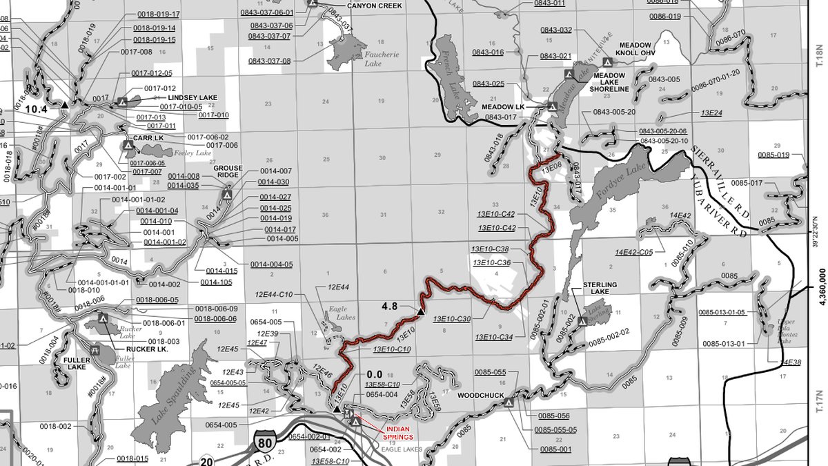 U.S. Forest Service Motor Vehicle Use Map excerpt showing the Fordyce Jeep Trail, Tahoe National Forest